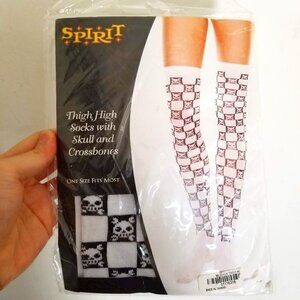 NEW Spirit Thigh High Skull And Crossbones Checkered Print Long Costume Socks